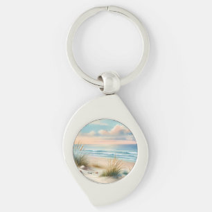 Pastel Coastal Dunes Watercolor Key Ring