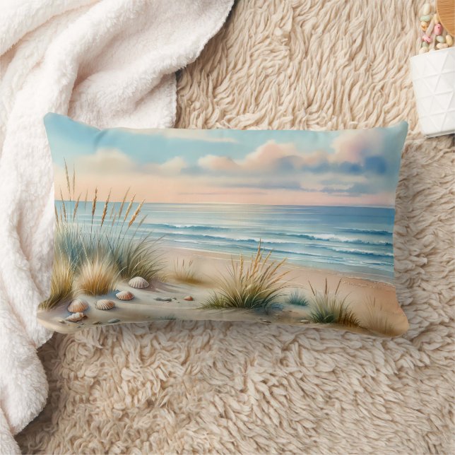 Pastel Coastal Dunes Watercolor Lumbar Cushion (Blanket)