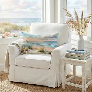 Pastel Coastal Dunes Watercolor Lumbar Cushion