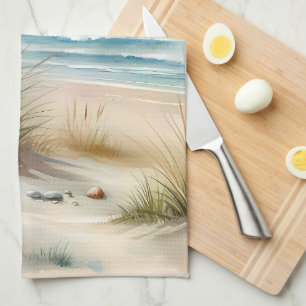Pastel Coastal Dunes Watercolor Tea Towel