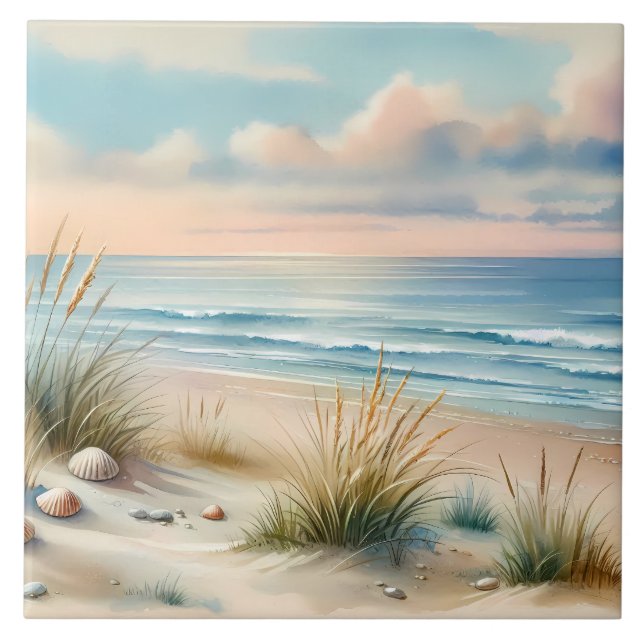 Pastel Coastal Dunes Watercolor Tile (Front)