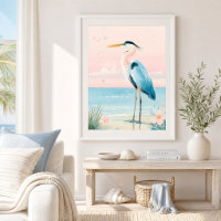 Pastel Coastal Heron Beach Art Print