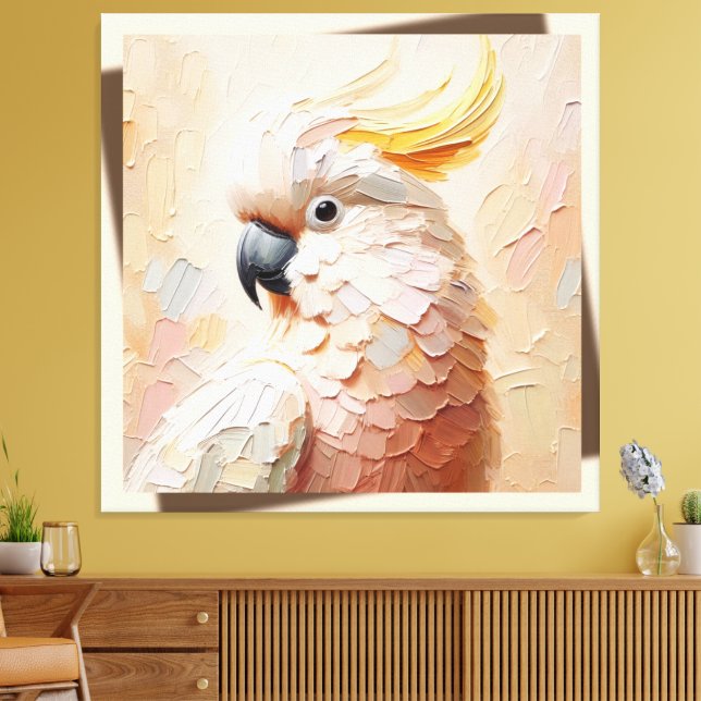 Pastel Cockatoo Impasto Canvas Art – Modern Bird  (Insitu(LivingRoom))