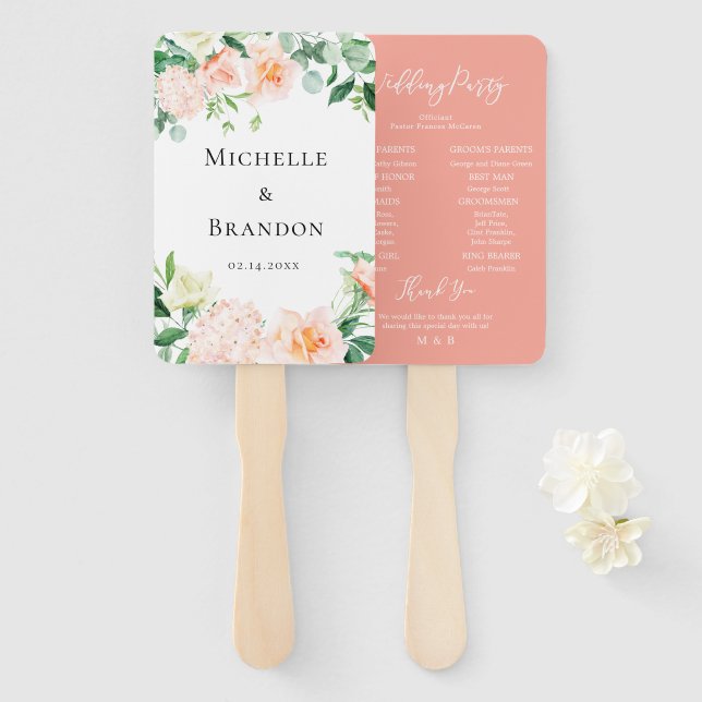 Pastel color blush + wedding foliage hand fan (Front and Back)