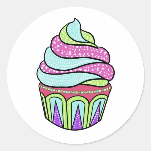 Pastel color frosted cupcake classic round sticker (Front)