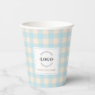 Pastel color pale blue gingham plaid checked party paper cups