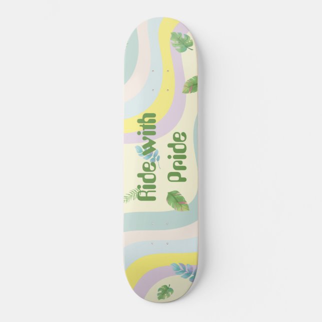 Pastel Color Soft Aesthetic Rainbow Leaves Skateboard (Front)