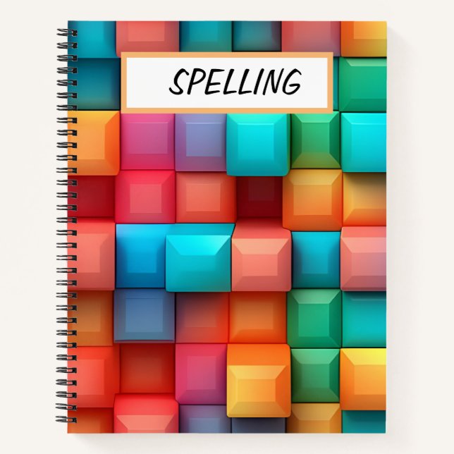 PASTEL COLORED 3-D EFFECTS CUBES NOTEBOOK (Front)