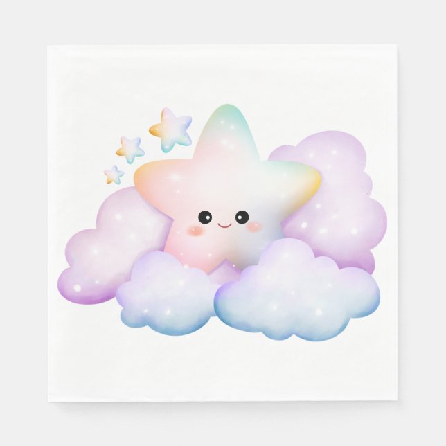 PASTEL COLORED SMILING STAR AND CLOUDS NAPKIN (Front)