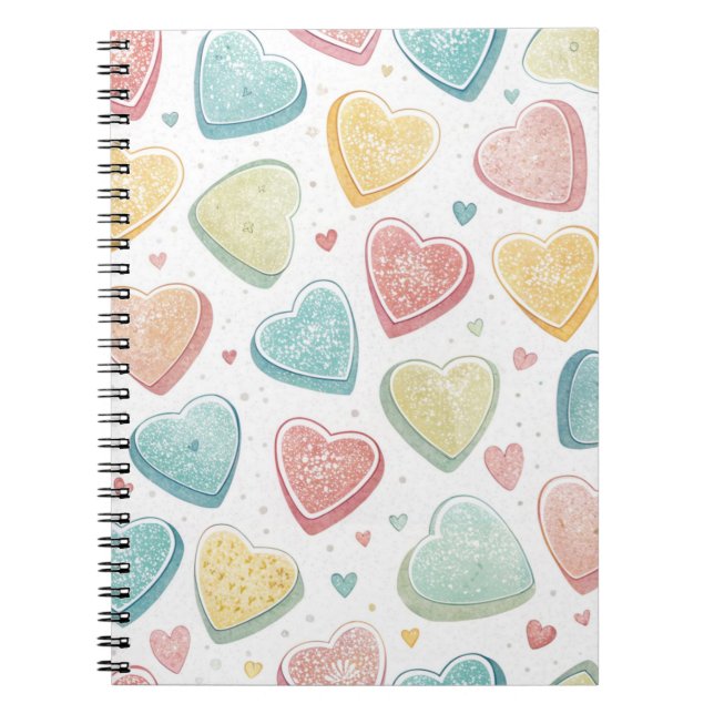 PASTEL COLORED VALENTINE CONVERSATION HEARTS NOTEBOOK (Front)