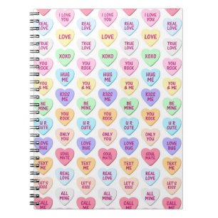 PASTEL COLORED VALENTINE CONVERSATION HEARTS NOTEBOOK
