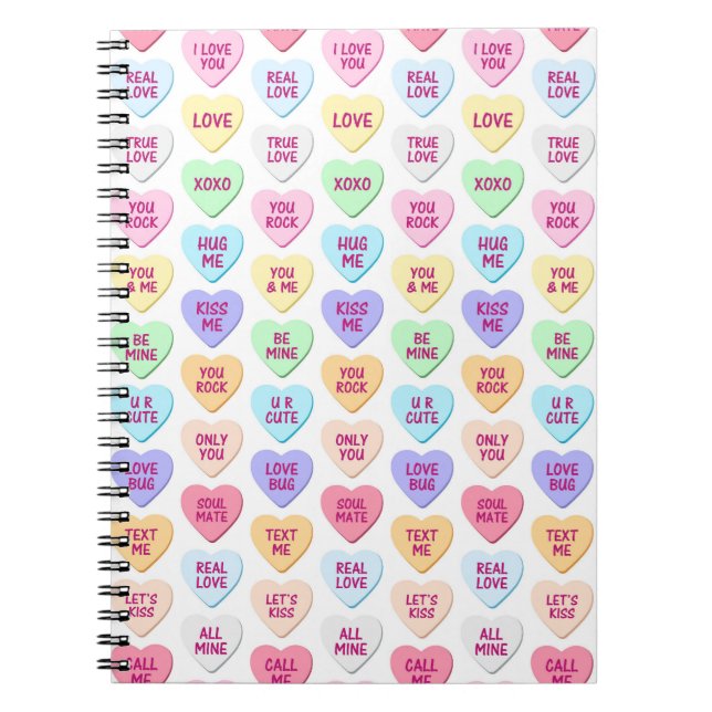 PASTEL COLORED VALENTINE CONVERSATION HEARTS NOTEBOOK (Front)