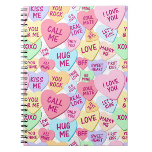PASTEL COLORED VALENTINE CONVERSATION HEARTS NOTEBOOK