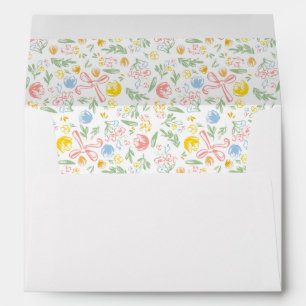 Pastel Colorful Flowers Bows Whimsical Hand Drawn  Envelope