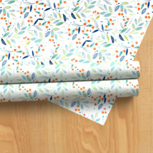 Pastel colors botanical leaves and berries pattern wrapping paper