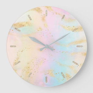 pastel colors faux glitter effect large clock