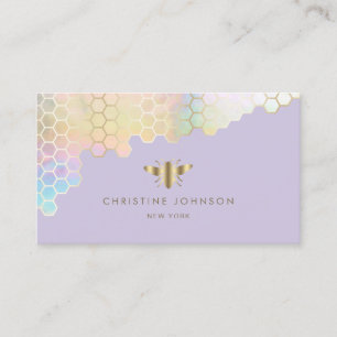 pastel colors honeycomb bee on lavender business card