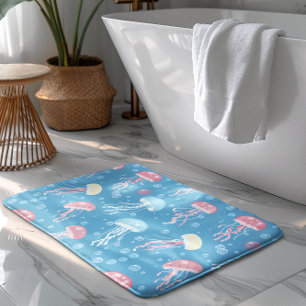 Pastel colors jelly fish pattern bath mat
