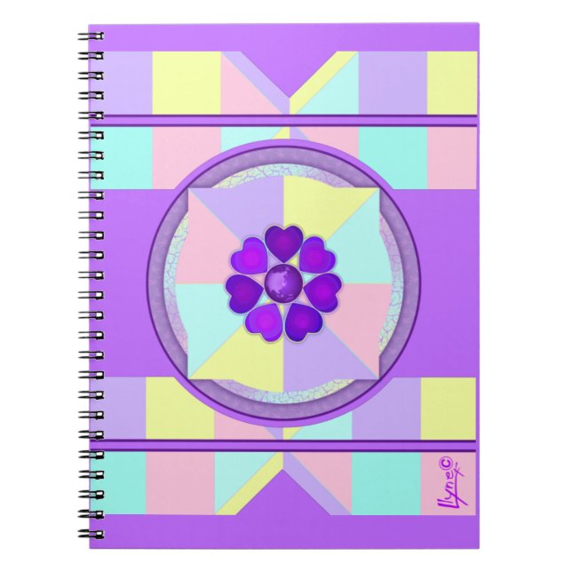 Pastel colors & purple hearts beating notebook (Front)