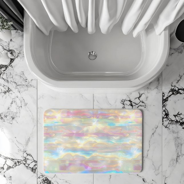 Pastel Colors Shimmering Iridescent Stripes Patter Bath Mat (Creator Uploaded)
