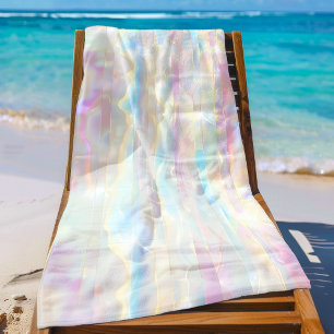 Pastel Colors Shimmering Iridescent Stripes Patter Beach Towel