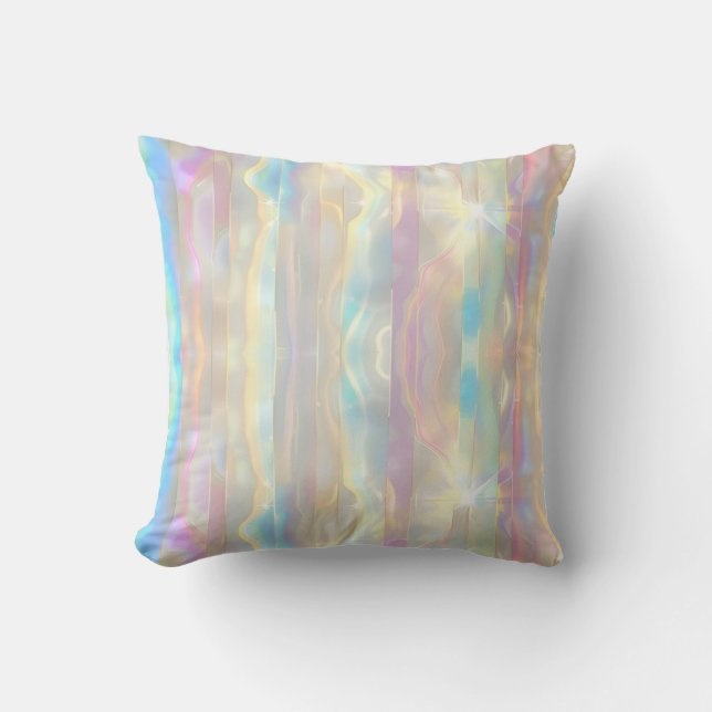 Pastel Colors Shimmering Iridescent Stripes Patter Cushion (Front)