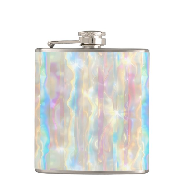 Pastel Colors Shimmering Iridescent Stripes Patter Hip Flask (Front)