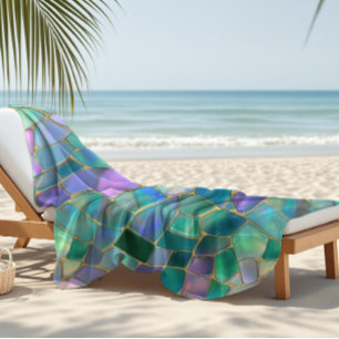 Pastel colors stained glass mosaic pattern beach towel