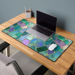 Pastel colors stained glass mosaic pattern desk mat