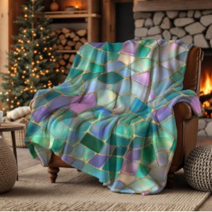 Pastel colors stained glass mosaic pattern fleece blanket