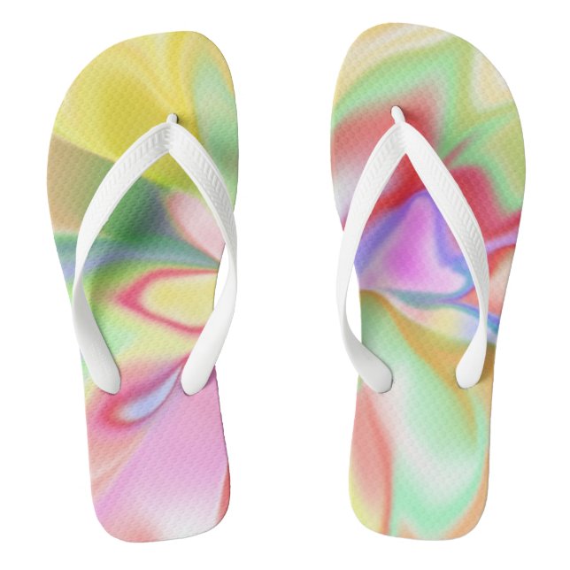 Pastel Colour Abstract Spiral Design Flip Flops (Footbed)