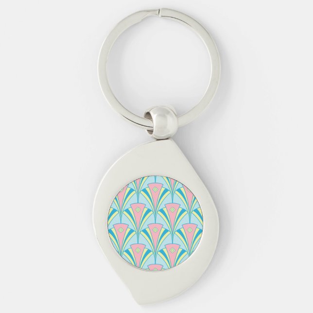 Pastel Colour Art Deco Pattern Key Ring (Front)