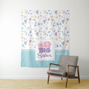 Pastel Colour Big Sister Elephant Colourful Patter Tapestry