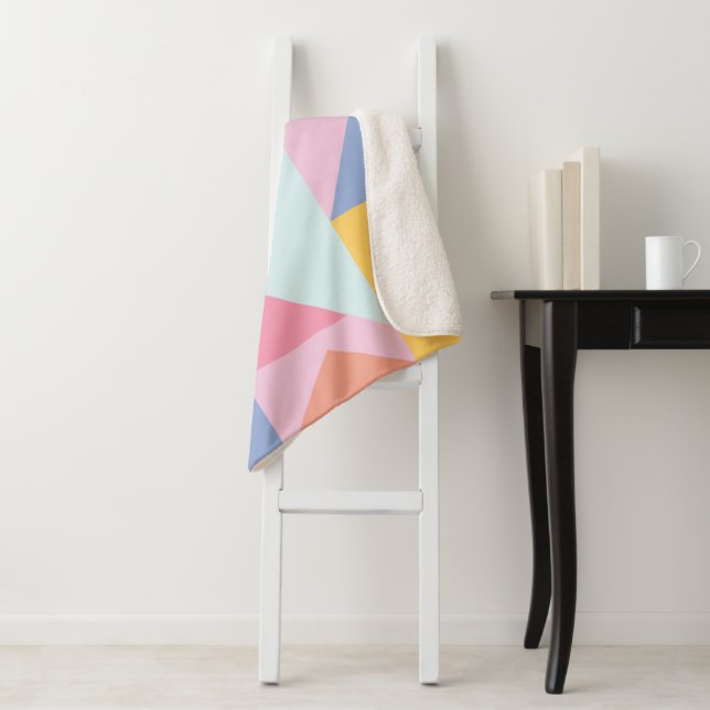 Pastel Colour Block Geometric Shapes Pattern Sherpa Blanket (In Situ)