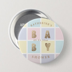 pastel colour block gold baby shower 7.5 cm round badge