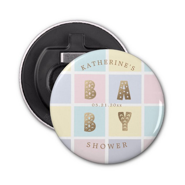 pastel colour block gold baby shower  bottle opener (Front)