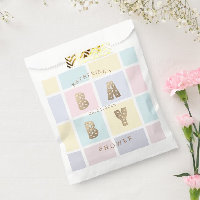 Pastel Colour Block Gold Baby Shower  Favour Bags (Sealed)