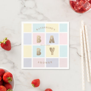 Pastel Colour Block Gold Baby Shower Napkin