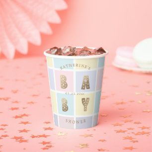 Pastel Colour Block Gold Baby Shower Paper Cups
