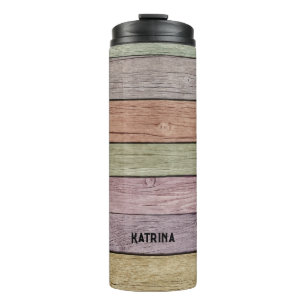 Pastel Colour Block horizontal Wood Plank  Thermal Tumbler