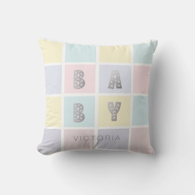 pastel colour block monogram  cushion (Front)