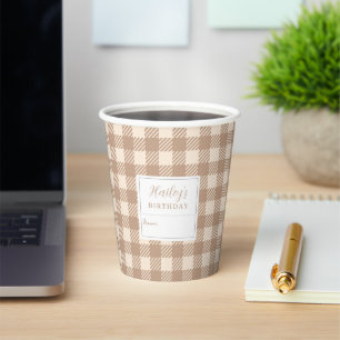 Pastel colour brown beige gingham plaid office paper cups