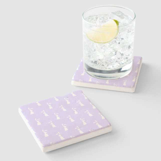 Pastel Colour Bunny Pattern Blue Background Pet Stone Coaster (Side)