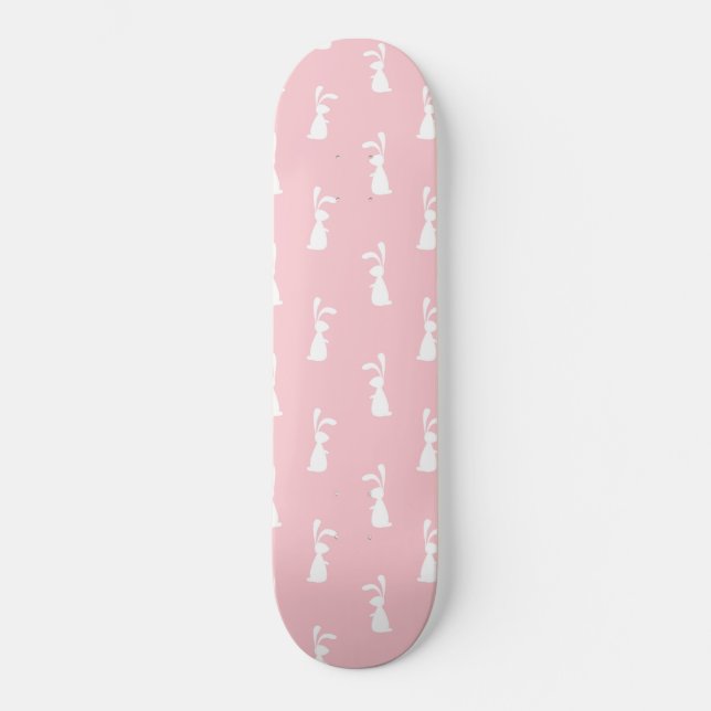 Pastel Colour Bunny Pattern Pink Background Pet Skateboard (Front)