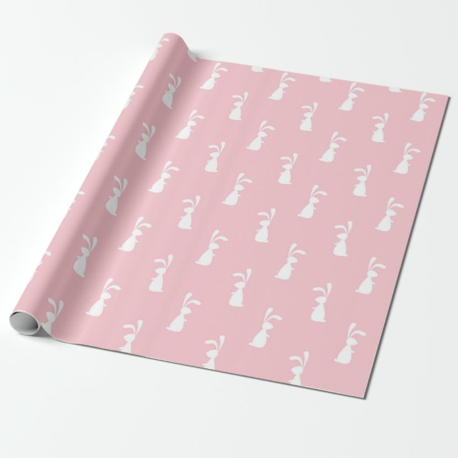 Pastel Colour Bunny Pattern Pink Background Pet Wrapping Paper (Unrolled)