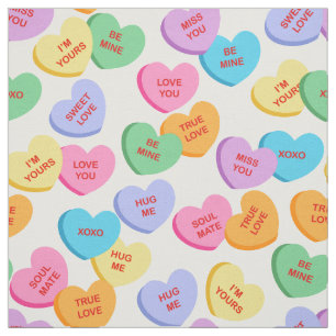 Pastel Colour Candy Hearts Valentine's Day Fabric