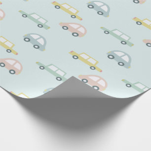 Pastel Colour Car Pattern Blue Wrapping Paper