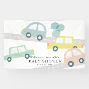 Pastel Colour Cars Balloons White Boy Baby Shower Banner