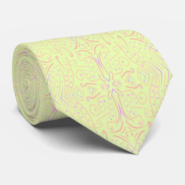 Pastel Colour Dots And Tapered Lines Pattern Art Tie (Rolled)