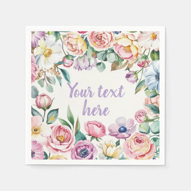 Pastel colour floral design Personalised text Napkin (Front)